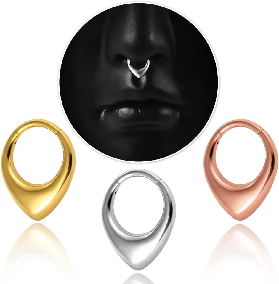 Septum Rings Hoop,16G 8mm 316L Stainless Steel Segment Nose Rings for Men, Cartilage Clicker Hoop Earrings for Rook, Daith, Tragus, Hypoallergenic for man and women