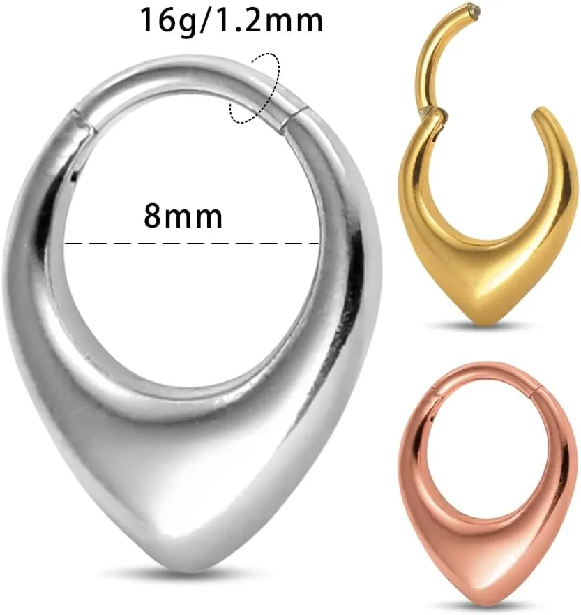 Septum Rings Hoop,16G 8mm 316L Stainless Steel Segment Nose Rings for Men, Cartilage Clicker Hoop Earrings for Rook, Daith, Tragus, Hypoallergenic for man and women