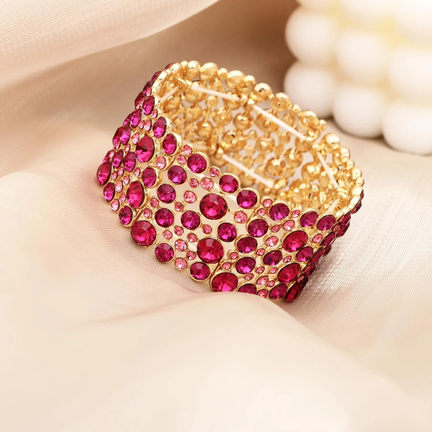 SFE Elegant Wedding Brides Bridesmaids Austrian Crystal Elastic Bangle Stretch Bracelet Prom Jewelry for Women