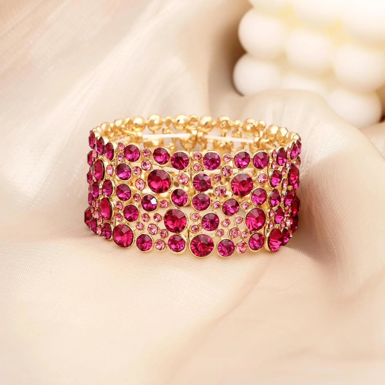 SFE Elegant Wedding Brides Bridesmaids Austrian Crystal Elastic Bangle Stretch Bracelet Prom Jewelry for Women