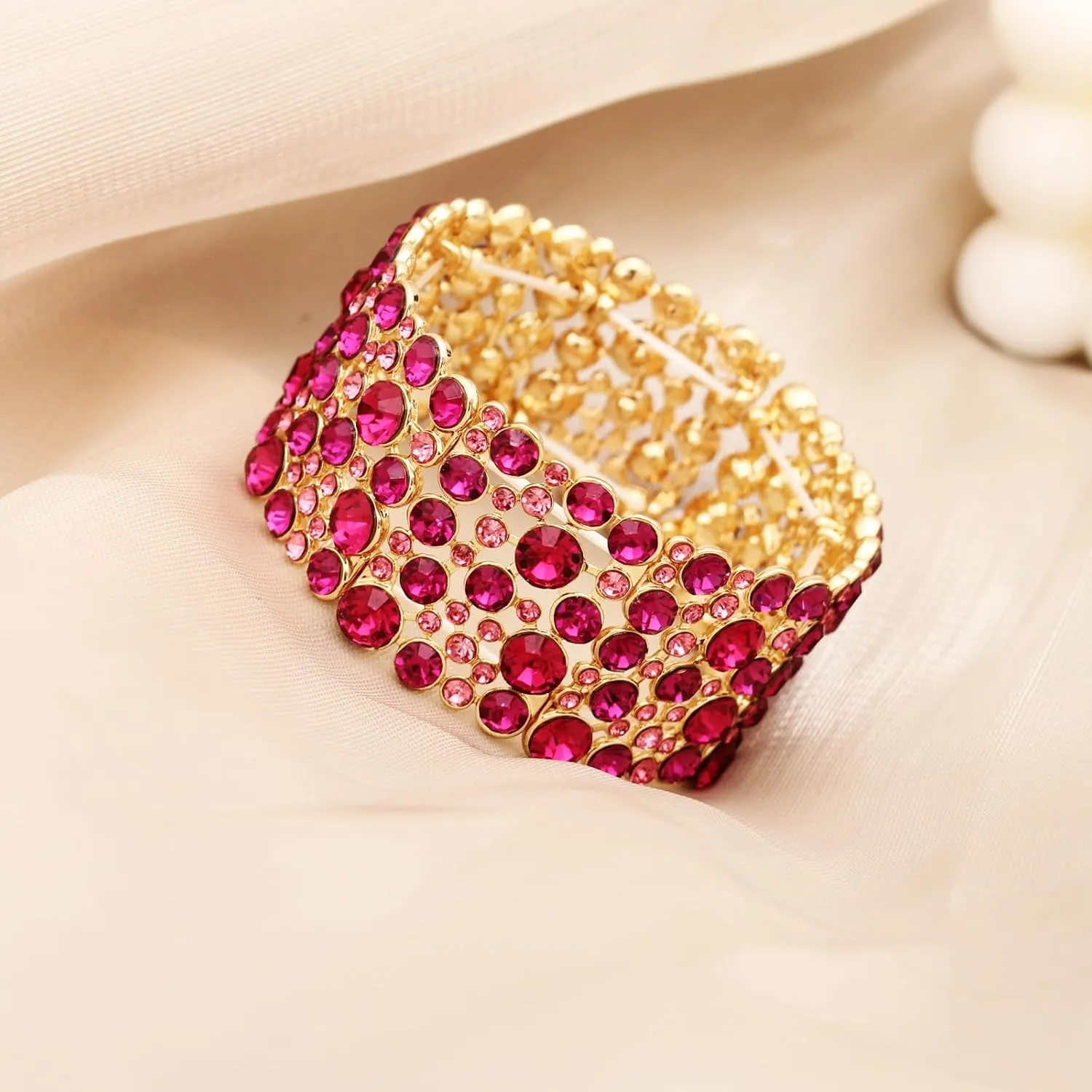 SFE Elegant Wedding Brides Bridesmaids Austrian Crystal Elastic Bangle Stretch Bracelet Prom Jewelry for Women