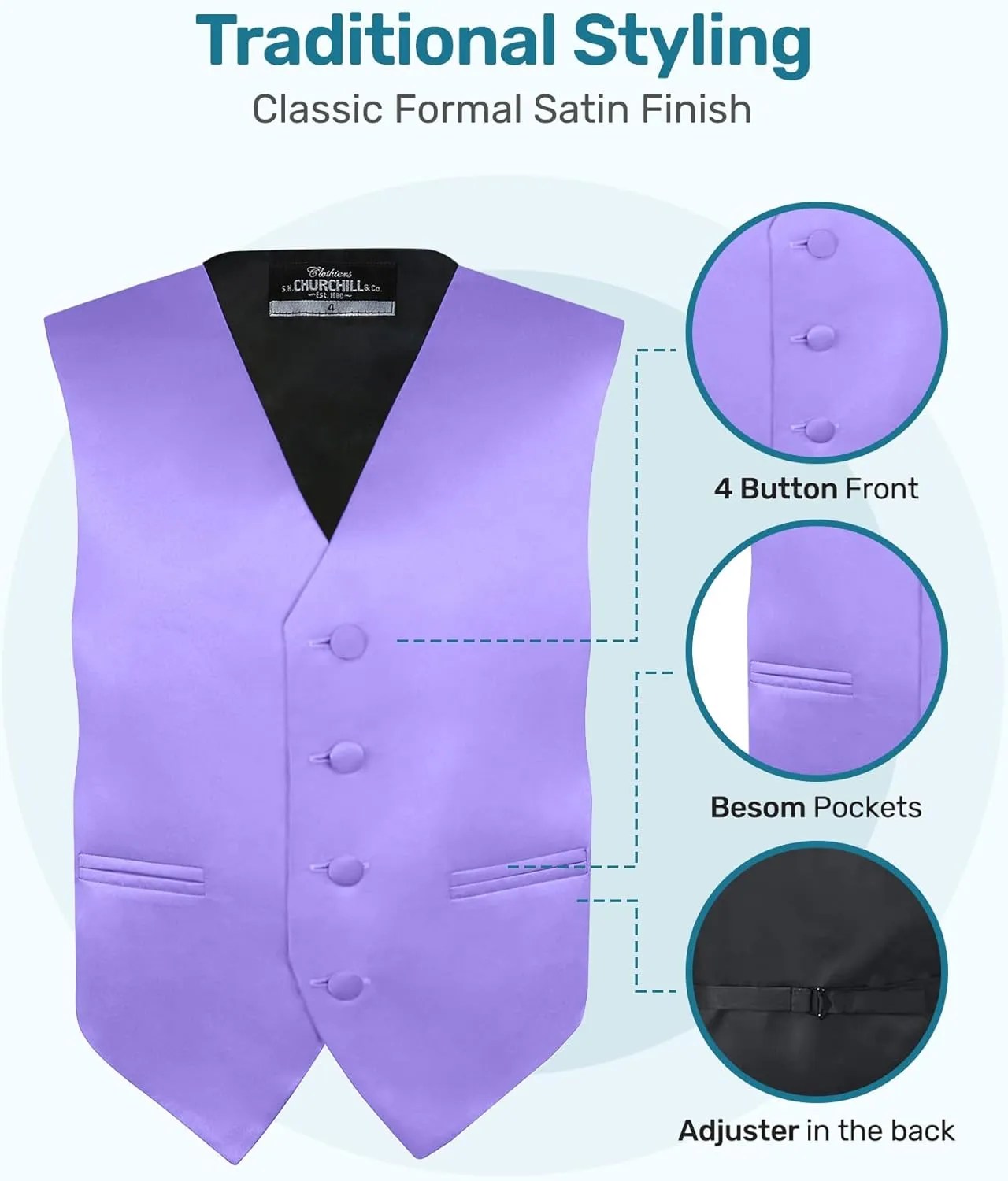 S.H. Churchill & Co. Boy's 4 Piece Vest Set, with Bow Tie, Neck Tie & Pocket Hankie