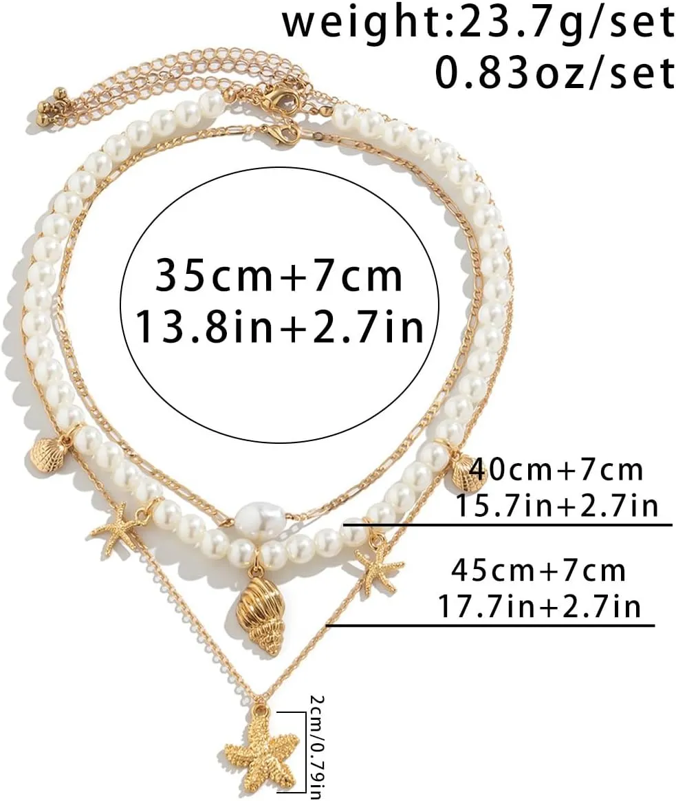Shell Seashell Necklace Summer Beach Puka Shell Necklace Jewelry Choker Beach Necklaces for Women Preppy Shell Necklace Layered Charm Sequins Starfish Conch