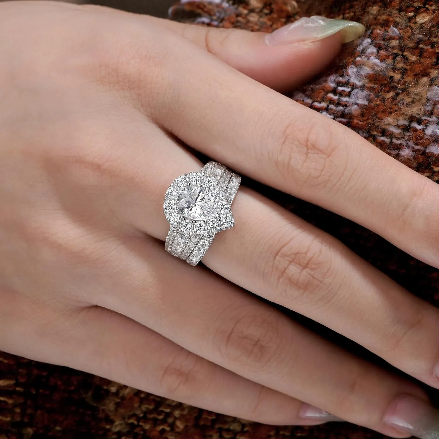 SHELOVES Pear Cubic Zirconia Wedding Ring Sets For Women Teardrop Halo Bridal Sets 925 Sterling Silver Sz 5-10