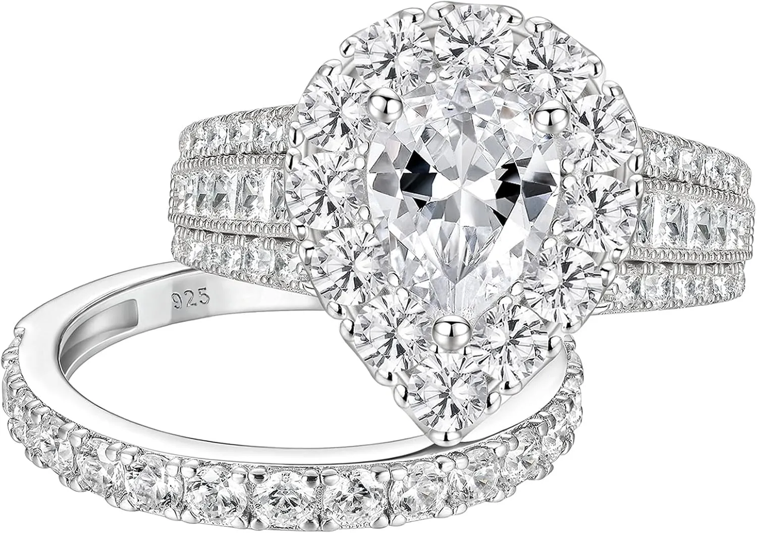 SHELOVES Pear Cubic Zirconia Wedding Ring Sets For Women Teardrop Halo Bridal Sets 925 Sterling Silver Sz 5-10