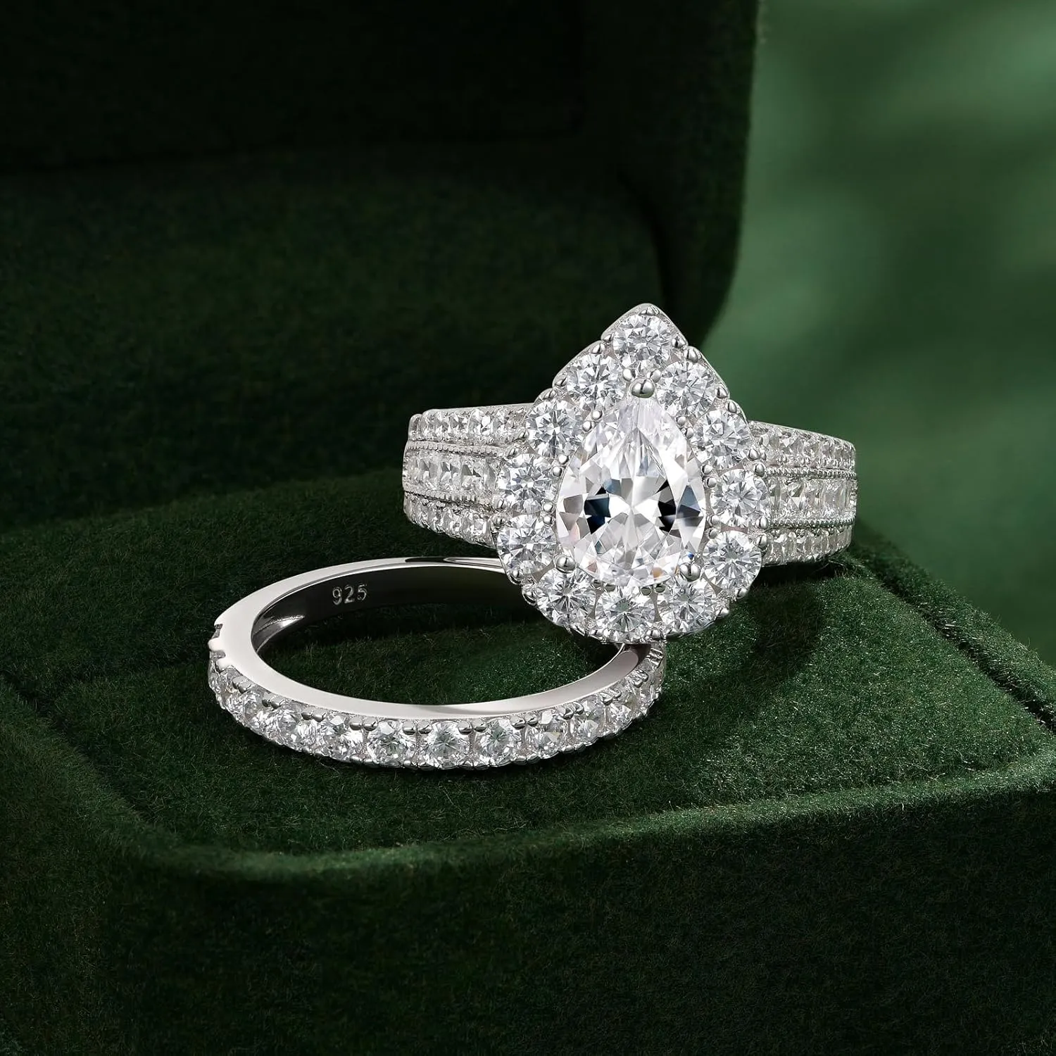 SHELOVES Pear Cubic Zirconia Wedding Ring Sets For Women Teardrop Halo Bridal Sets 925 Sterling Silver Sz 5-10