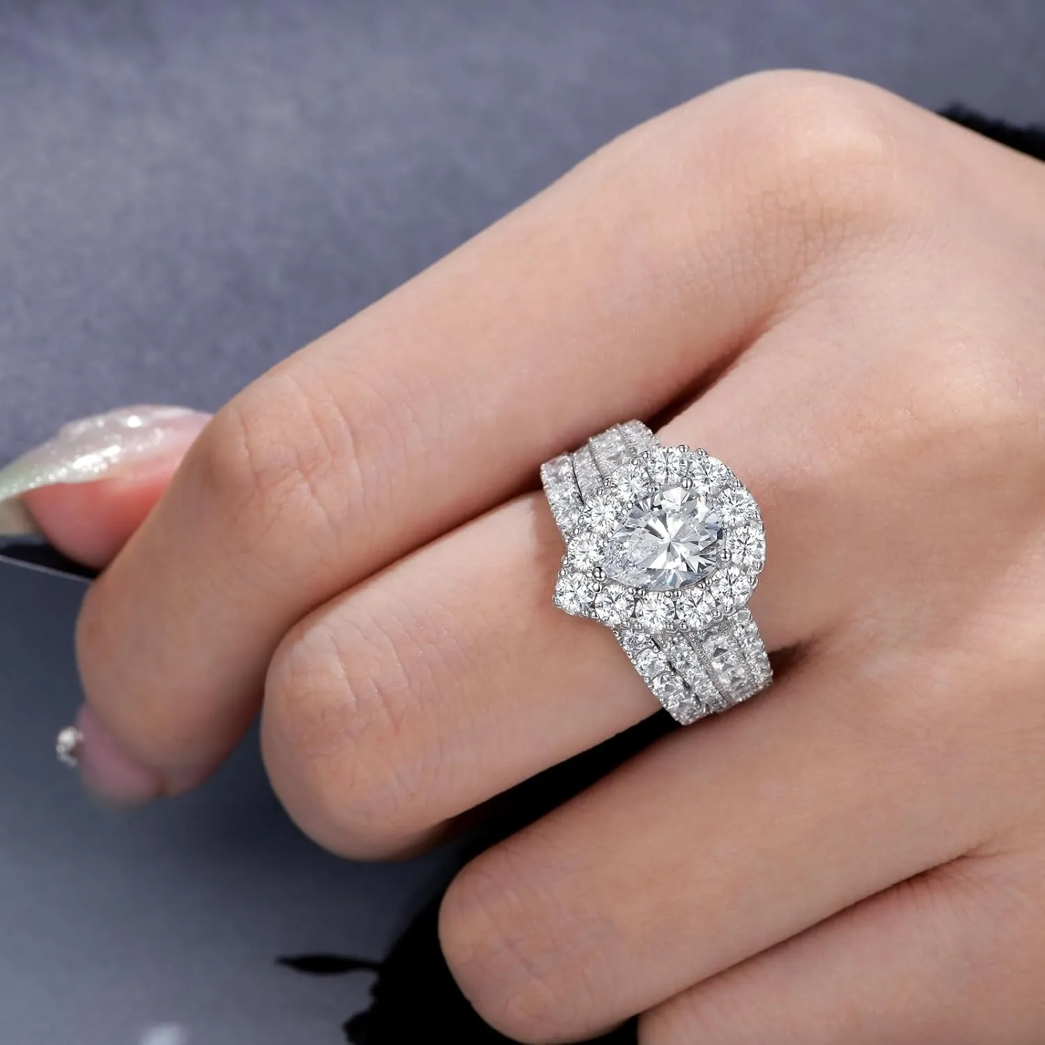 SHELOVES Pear Cubic Zirconia Wedding Ring Sets For Women Teardrop Halo Bridal Sets 925 Sterling Silver Sz 5-10