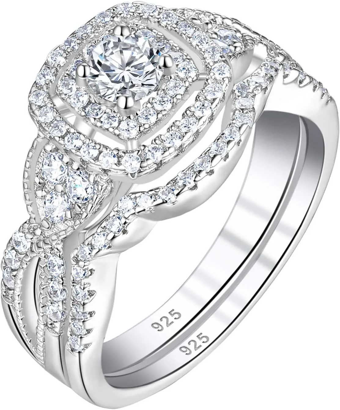 SHELOVES Wedding Rings Set for Women Round White Cz Engagement Rings Bridal Set 925 Sterling Silver Sz 5-12