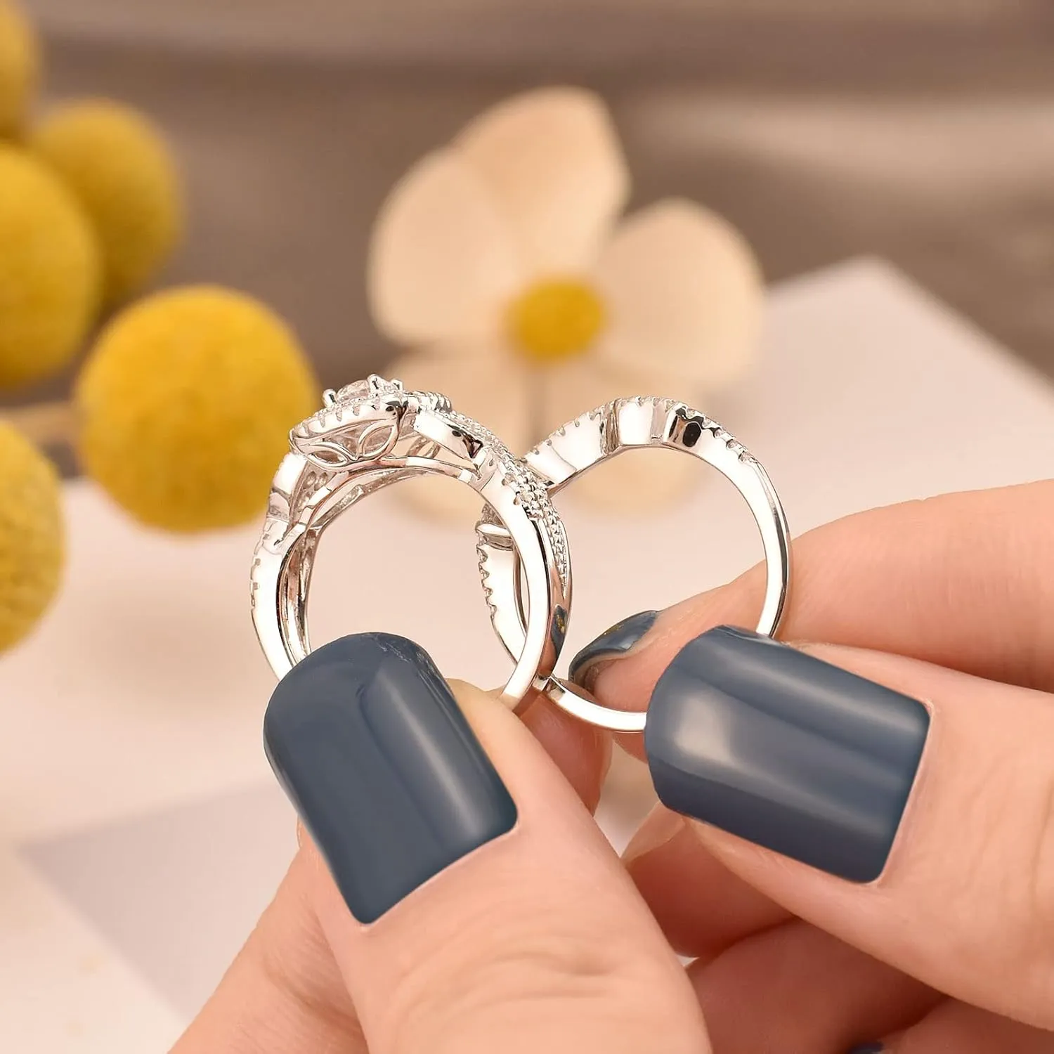 SHELOVES Wedding Rings Set for Women Round White Cz Engagement Rings Bridal Set 925 Sterling Silver Sz 5-12