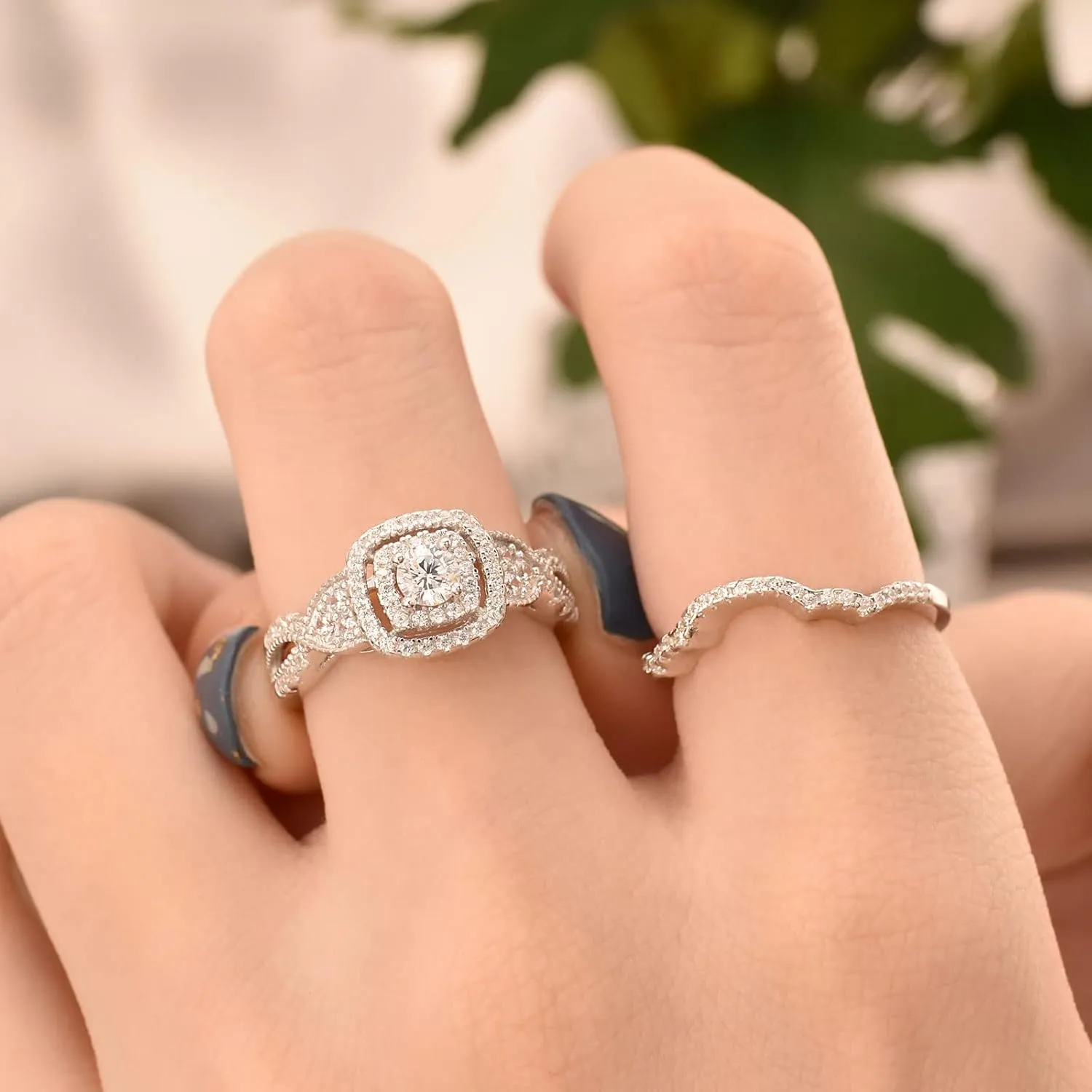 SHELOVES Wedding Rings Set for Women Round White Cz Engagement Rings Bridal Set 925 Sterling Silver Sz 5-12