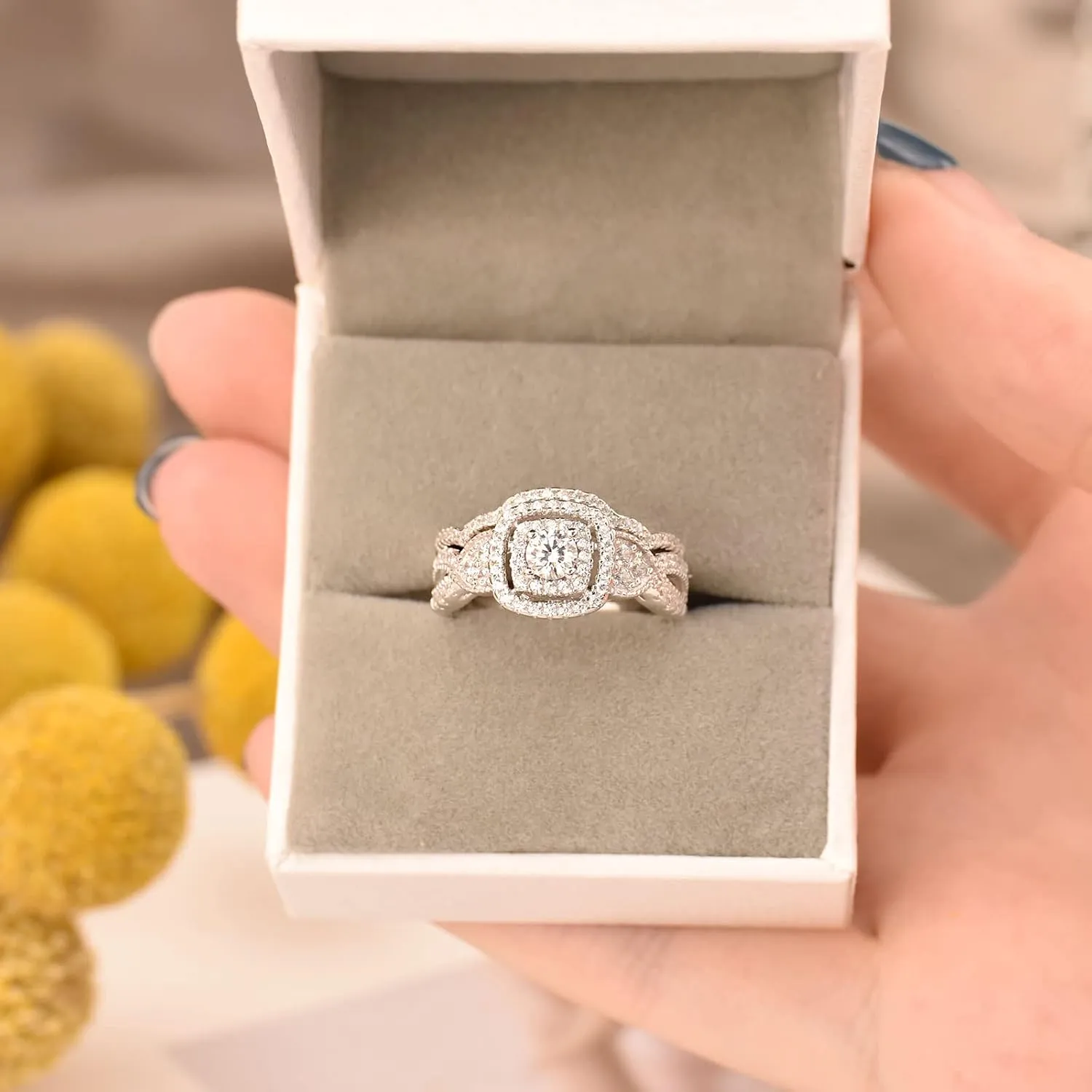 SHELOVES Wedding Rings Set for Women Round White Cz Engagement Rings Bridal Set 925 Sterling Silver Sz 5-12