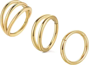 SHOWNICE 3PCS Nose Rings G23 Titanium Septum Rings Double Hoop Nose Ring Conch Piercing Cartilage Earrings Nose Piercing Jewelry for Women and Men