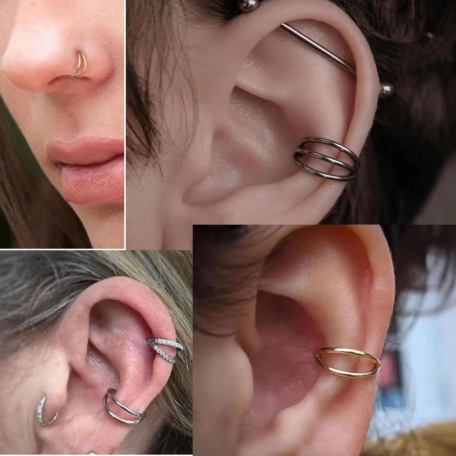 SHOWNICE 3PCS Nose Rings G23 Titanium Septum Rings Double Hoop Nose Ring Conch Piercing Cartilage Earrings Nose Piercing Jewelry for Women and Men