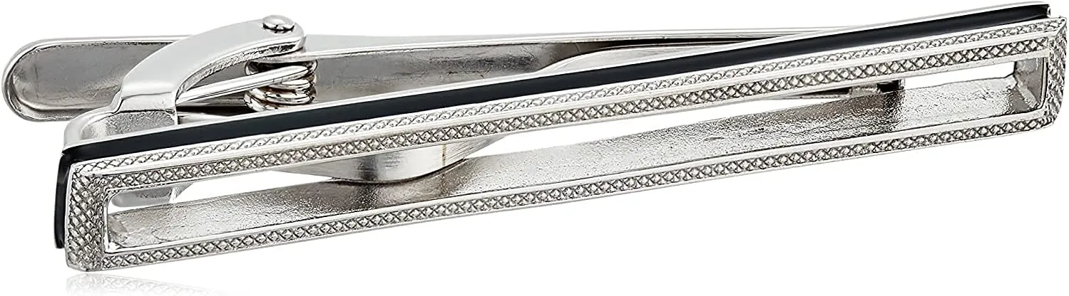 Signature Sterling Silver Tie Clip, Open Center, Diamond Pattern, 50mm