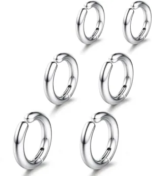 SIISPRI 3 Pairs Clip On Huggie Earrings for Men Women, Unisex Surgical Stainless Steel Hypoallergenic Earrings,Small Hoop Earrings, Polished for Non Pierced Earrings