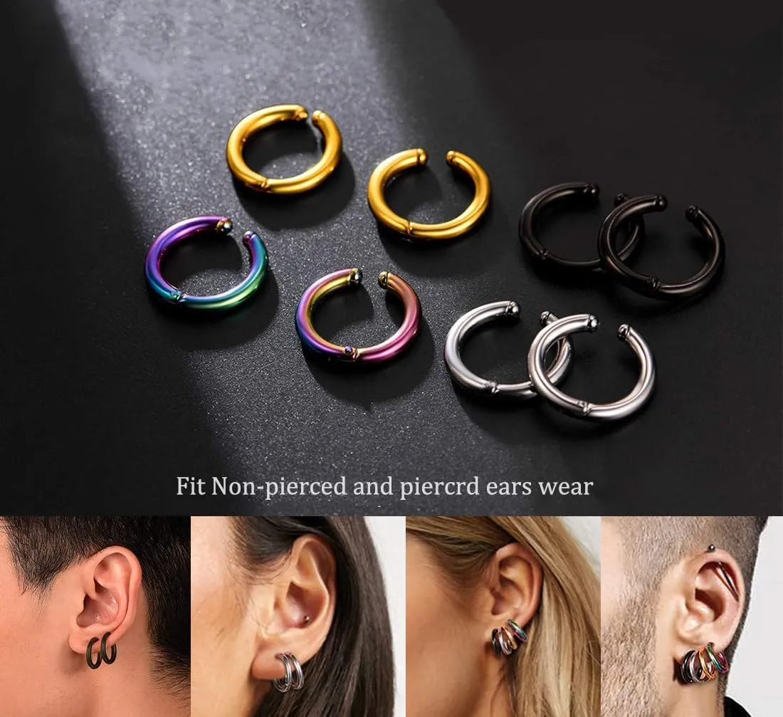 SIISPRI 3 Pairs Clip On Huggie Earrings for Men Women, Unisex Surgical Stainless Steel Hypoallergenic Earrings,Small Hoop Earrings, Polished for Non Pierced Earrings