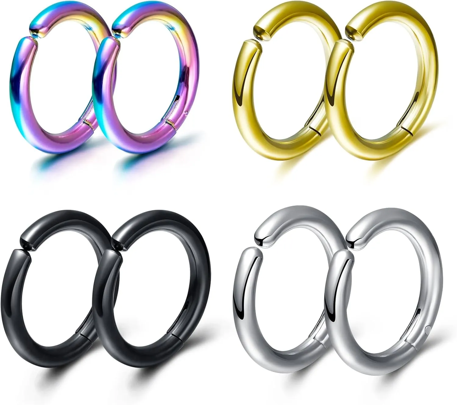 SIISPRI 3 Pairs Clip On Huggie Earrings for Men Women, Unisex Surgical Stainless Steel Hypoallergenic Earrings,Small Hoop Earrings, Polished for Non Pierced Earrings