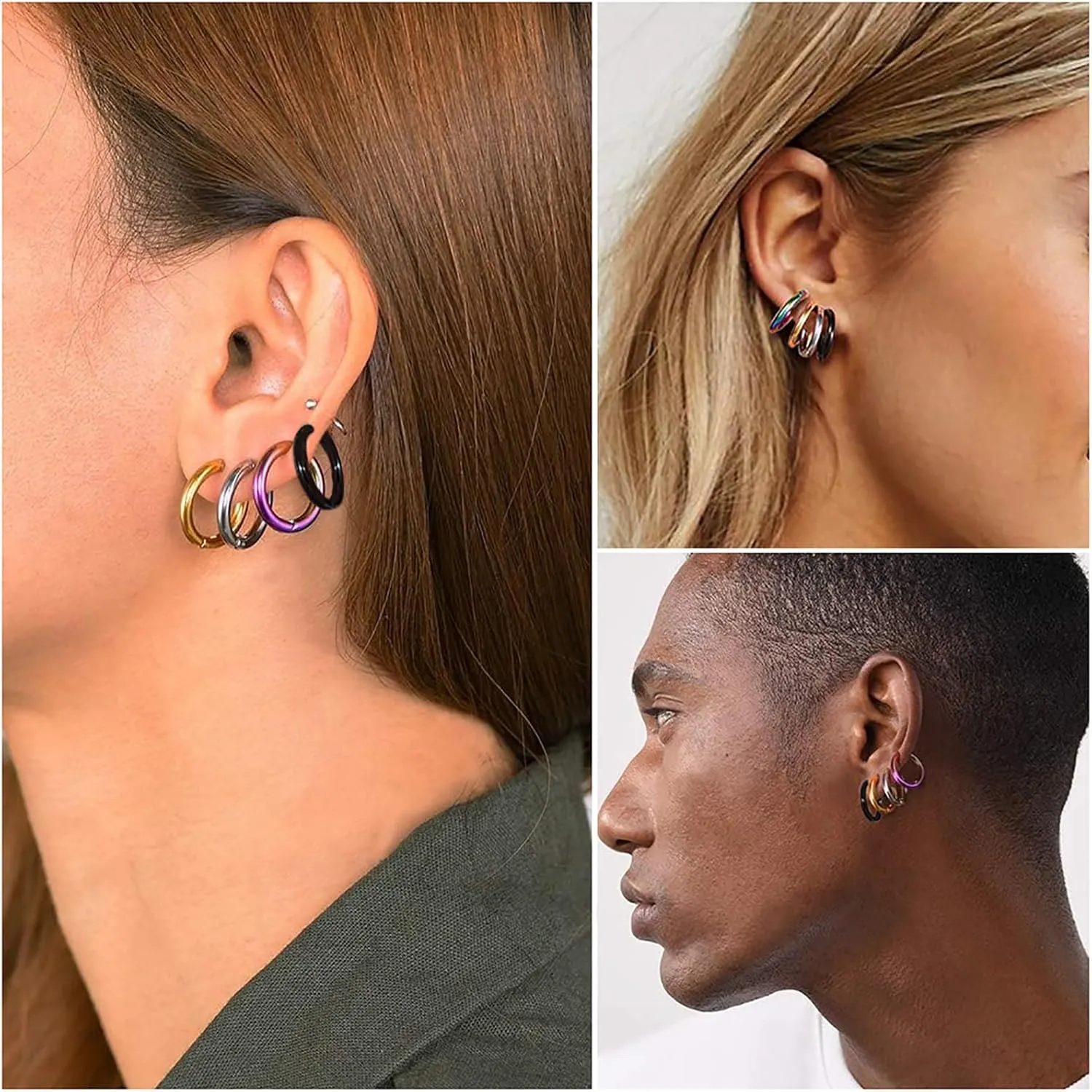 SIISPRI 3 Pairs Clip On Huggie Earrings for Men Women, Unisex Surgical Stainless Steel Hypoallergenic Earrings,Small Hoop Earrings, Polished for Non Pierced Earrings