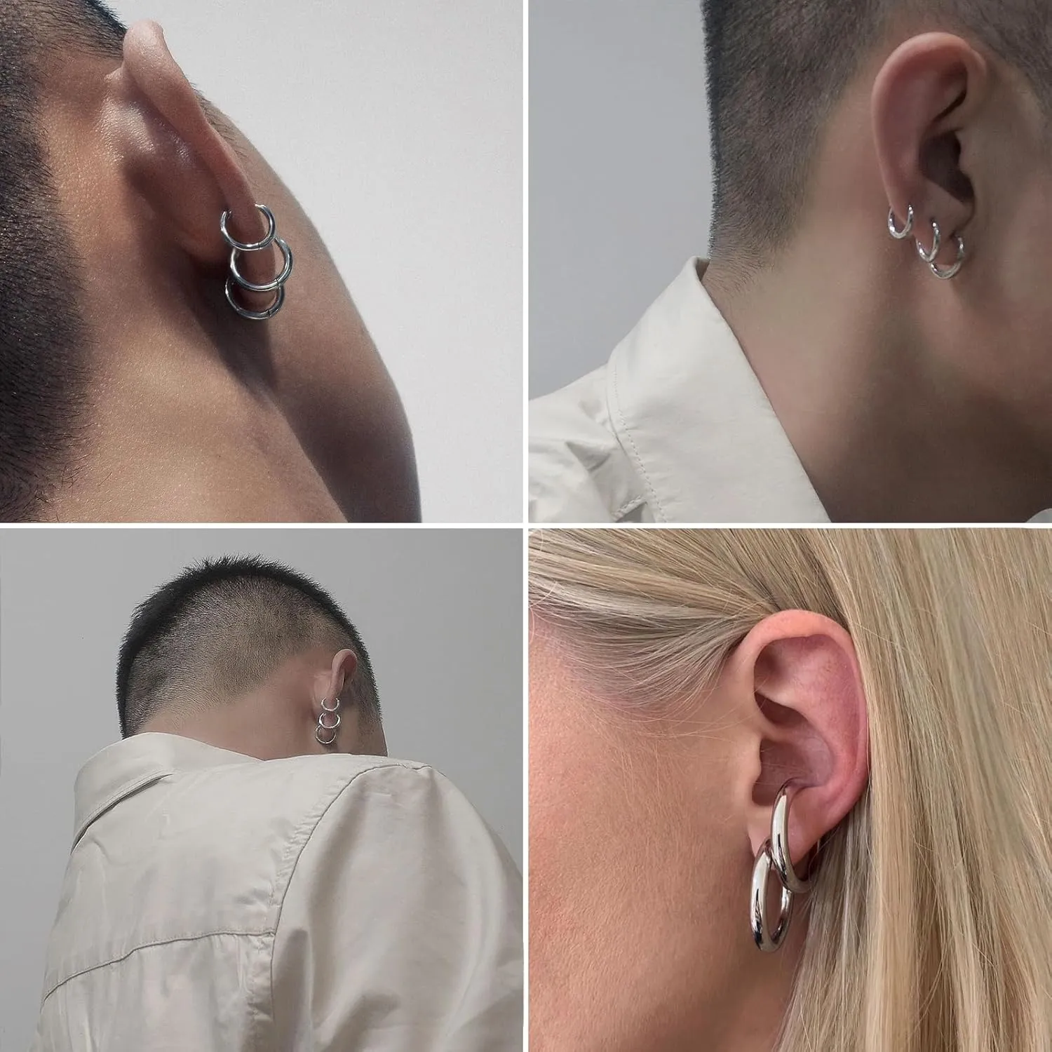 SIISPRI 3 Pairs Clip On Huggie Earrings for Men Women, Unisex Surgical Stainless Steel Hypoallergenic Earrings,Small Hoop Earrings, Polished for Non Pierced Earrings