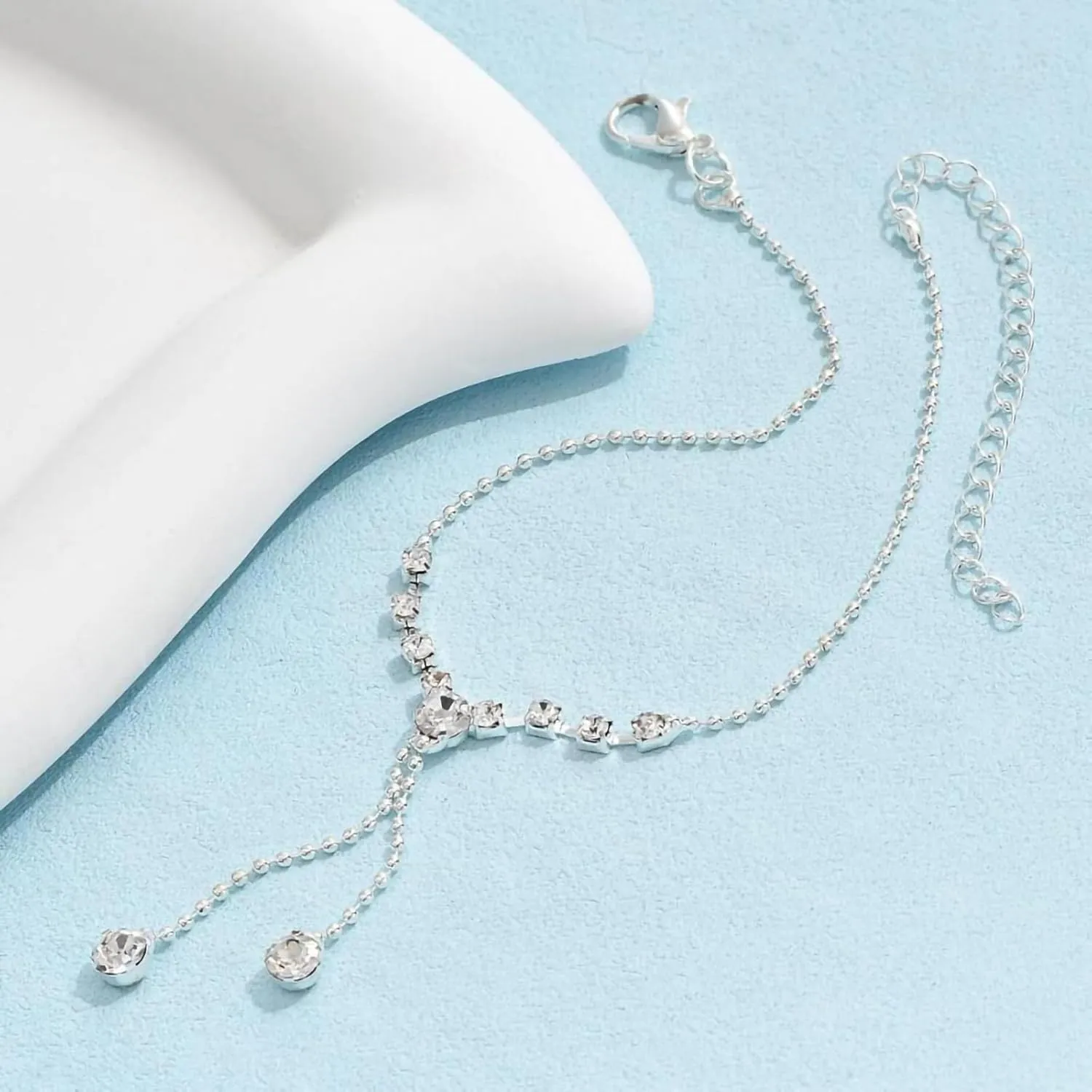 Silver Ankle Bracelets for Women, Adjustable Rhinestone Pendant Tennis Anklet, Butterfly Heart Infinite Diamond Summer Beach Foot Chain Jewelry Gifts