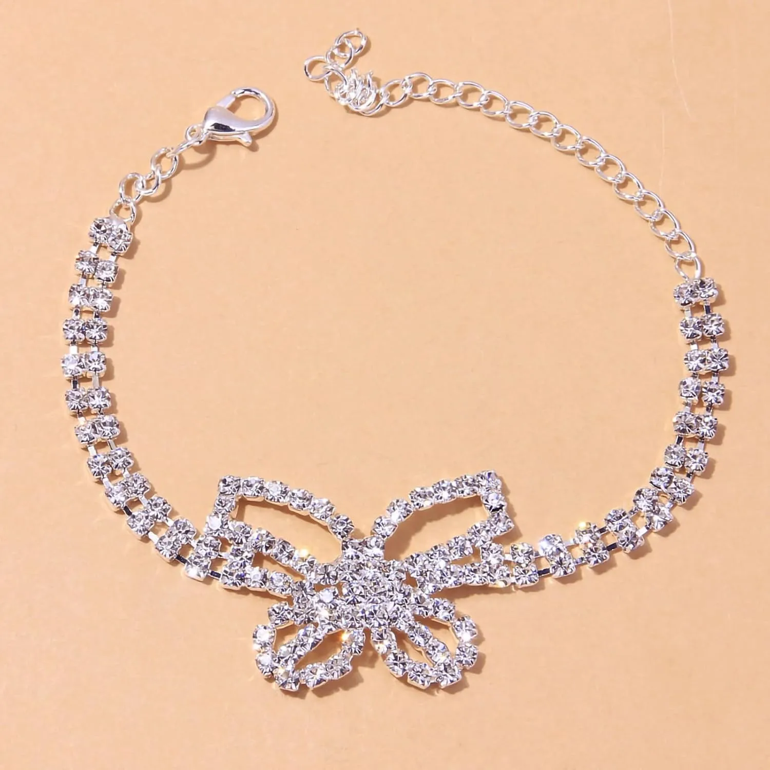 Silver Ankle Bracelets for Women, Adjustable Rhinestone Pendant Tennis Anklet, Butterfly Heart Infinite Diamond Summer Beach Foot Chain Jewelry Gifts