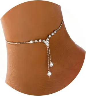 Silver Ankle Bracelets for Women, Adjustable Rhinestone Pendant Tennis Anklet, Butterfly Heart Infinite Diamond Summer Beach Foot Chain Jewelry Gifts