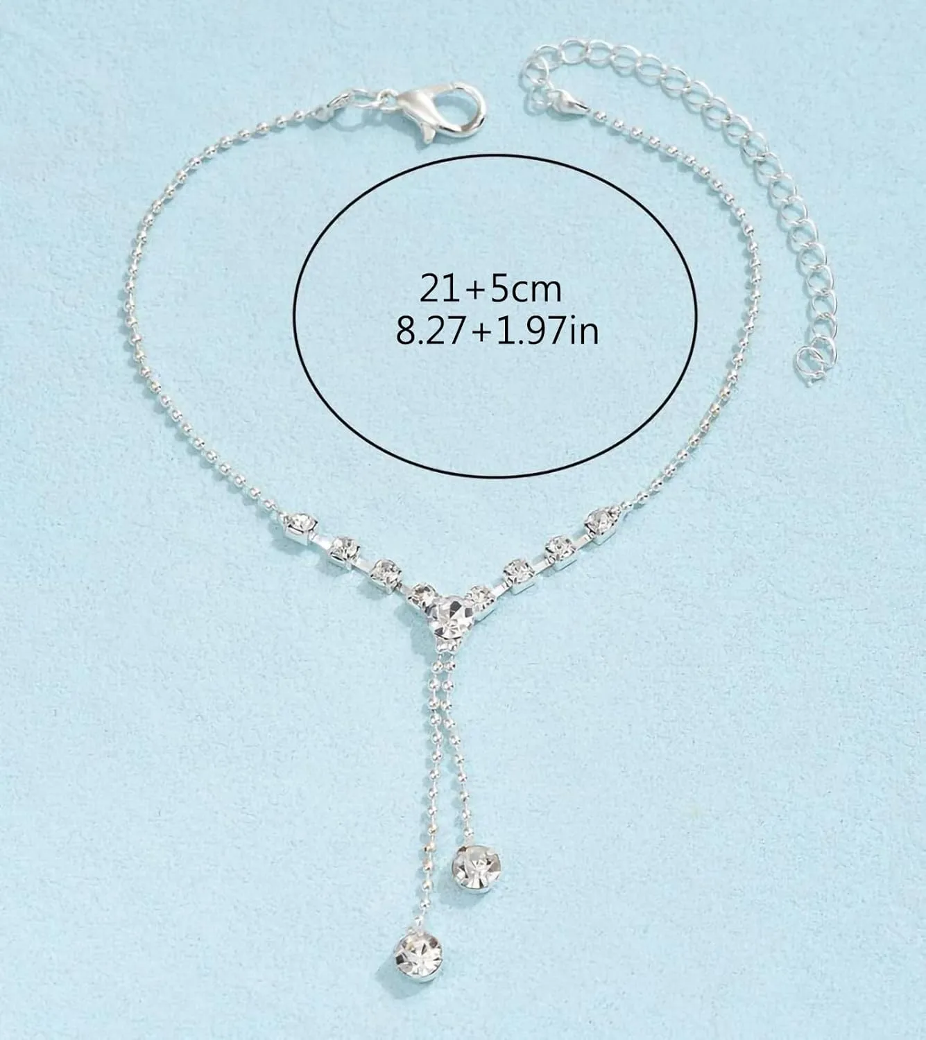 Silver Ankle Bracelets for Women, Adjustable Rhinestone Pendant Tennis Anklet, Butterfly Heart Infinite Diamond Summer Beach Foot Chain Jewelry Gifts