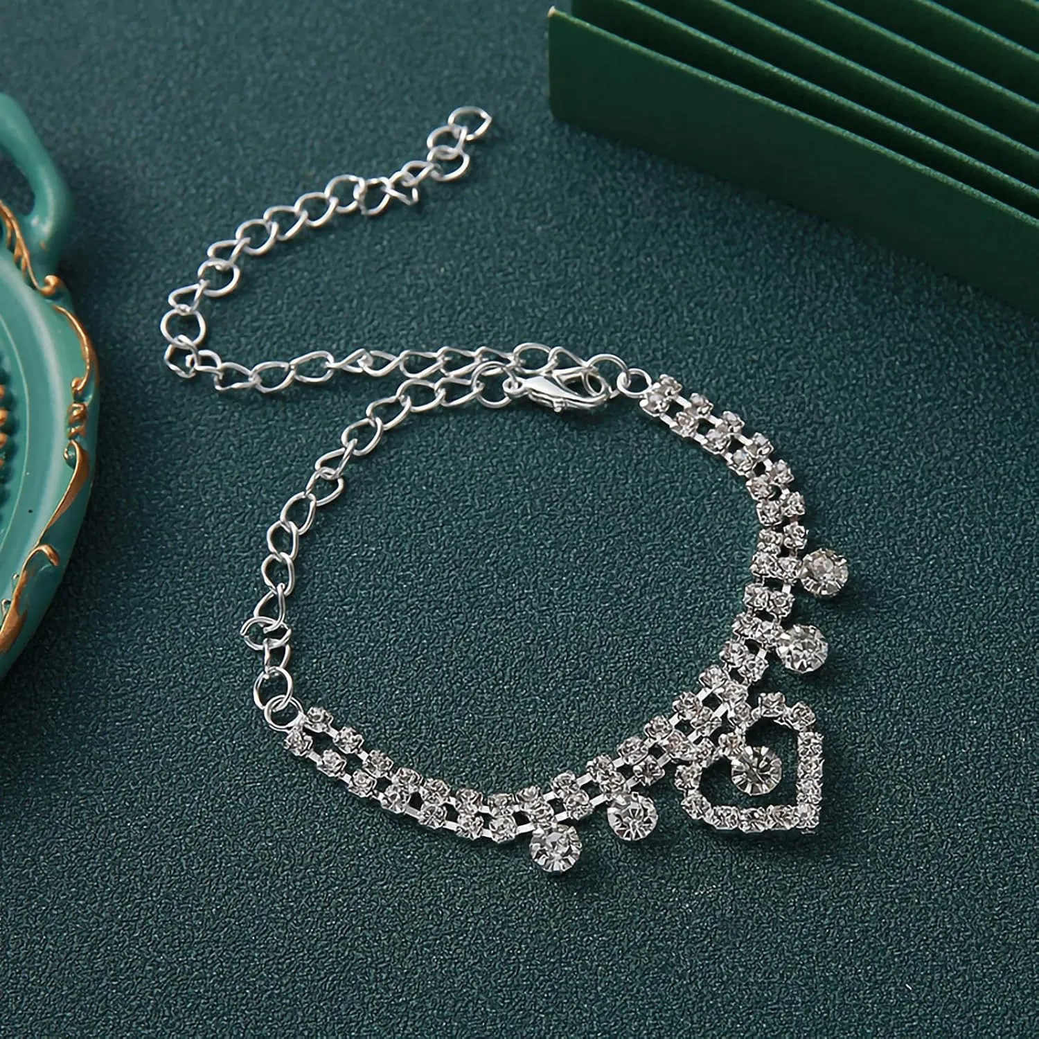Silver Ankle Bracelets for Women, Adjustable Rhinestone Pendant Tennis Anklet, Butterfly Heart Infinite Diamond Summer Beach Foot Chain Jewelry Gifts