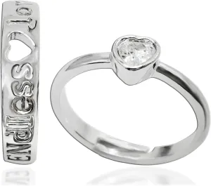 Silver Heart Promise Matching Rings for Couples Adjustable Matching Heart Rhinestone Rings I Love You Engagement Wedding Band Him and Her Valentines Day