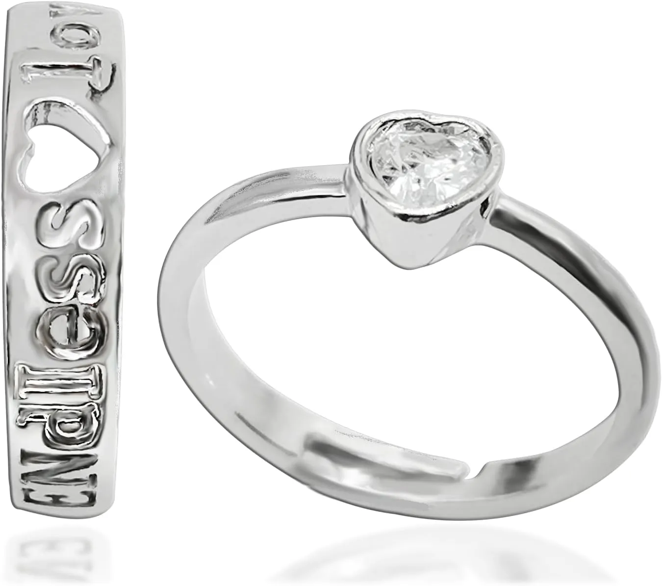 Silver Heart Promise Matching Rings for Couples Adjustable Matching Heart Rhinestone Rings I Love You Engagement Wedding Band Him and Her Valentines Day