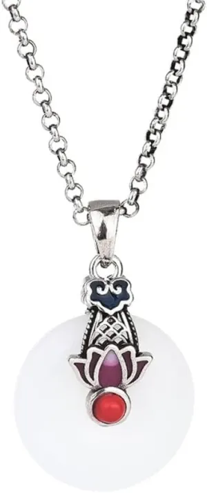 Silver Necklace for Women,Elegant Pendant Necklace Imitation Jade Jewellery Accessories with Necklace Box