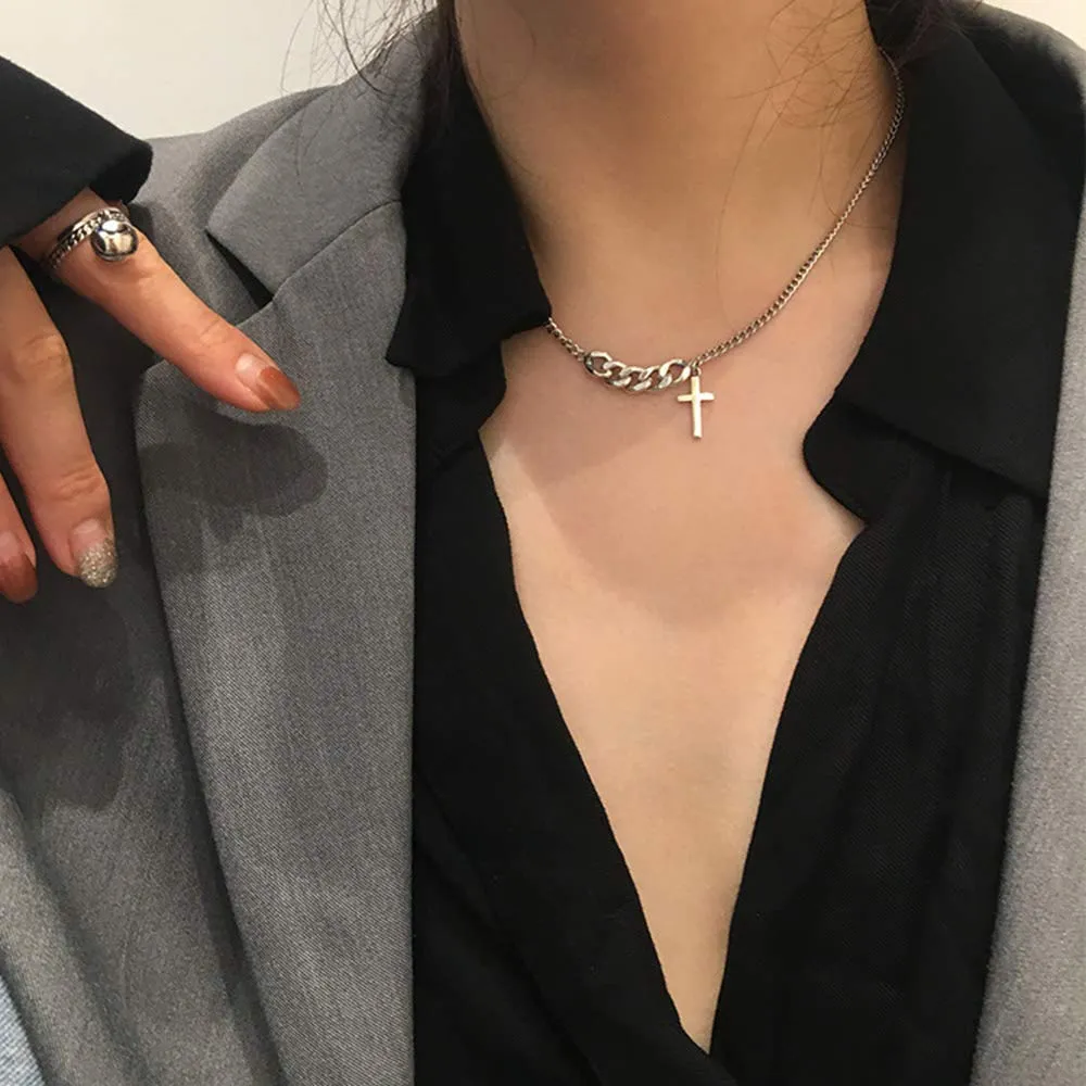 Silver Punk Cross Dainty Simple Choker Neckalce African Style necklaces Boho Short Necklace Vintage Choker for Women (7)
