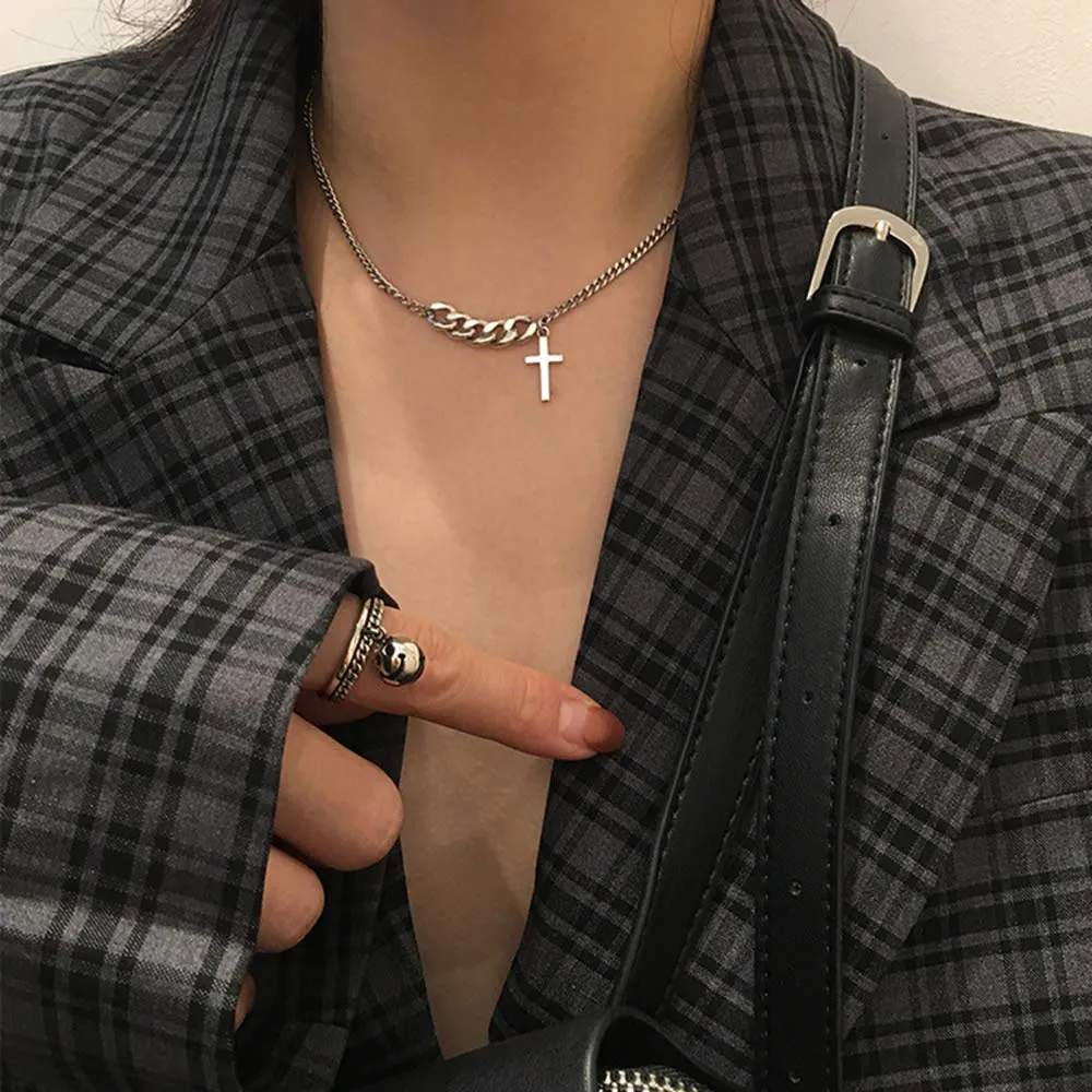 Silver Punk Cross Dainty Simple Choker Neckalce African Style necklaces Boho Short Necklace Vintage Choker for Women (7)