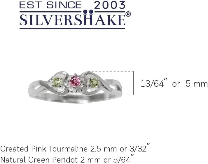 Silvershake Petite Natural Pink Tourmaline and Peridot 925 Sterling Silver Twin Heart Ring
