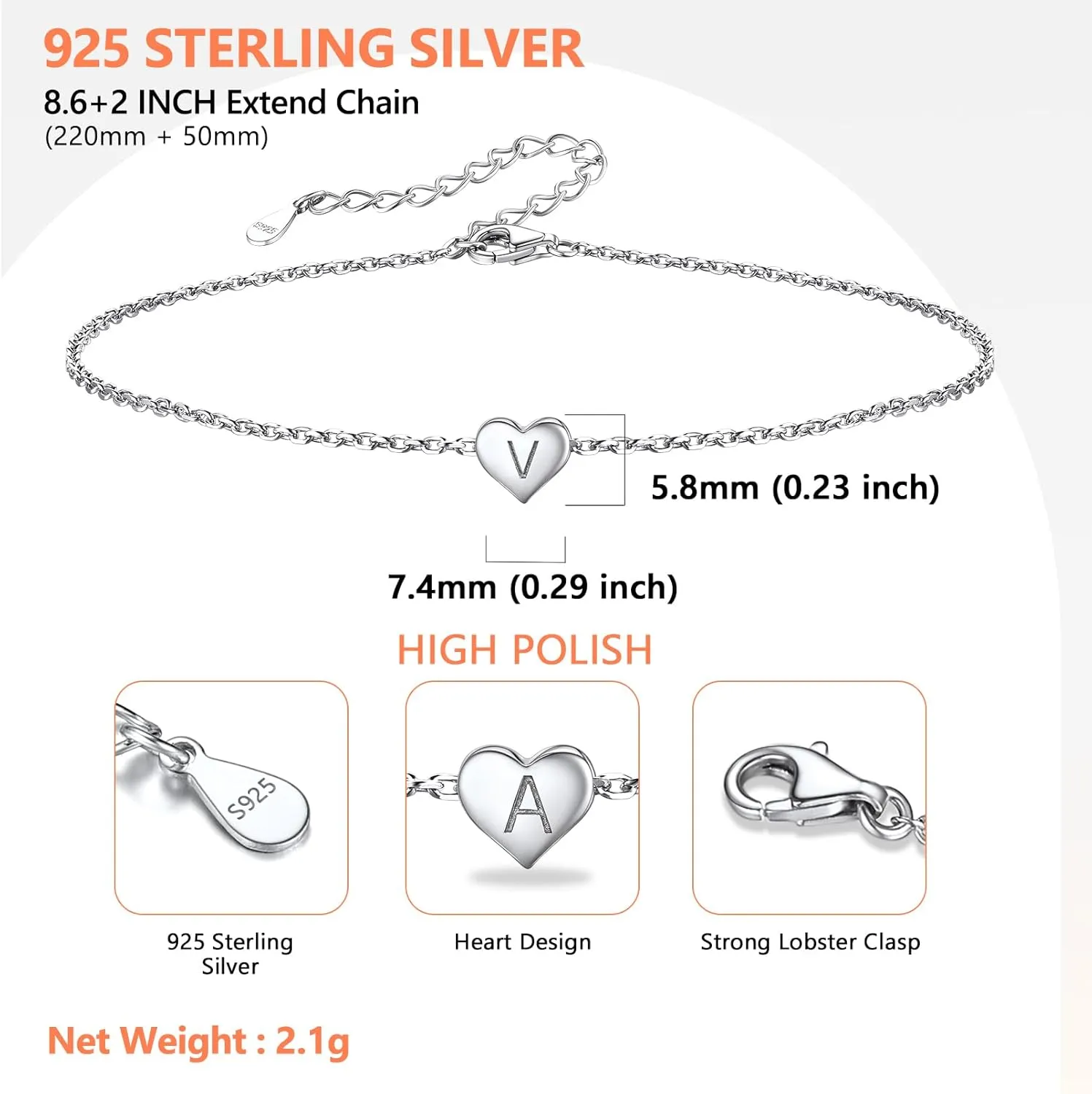 Silvora 925 Sterling Silver Initial Anklets for Women, Dainty Silver Heart Anklet A-Z Letter Anklet-Adjustable Chain with Gift Packaging