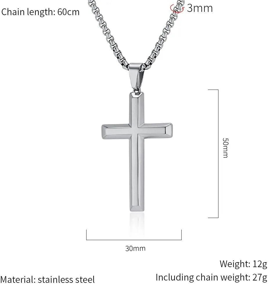 Simple Bevelled Neutral Stainless Steel Cross Necklace  Glossy Unisex Men's & Women's Jewelry