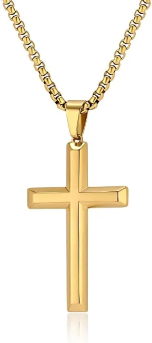 Simple Bevelled Neutral Stainless Steel Cross Necklace  Glossy Unisex Men's & Women's Jewelry