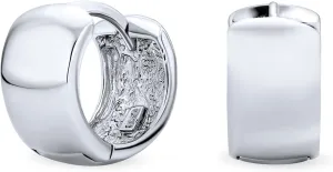 Simple Smooth Shiny Polished Wide Huggie Hoop Earrings For Women For Men Hinged Rose Gold Plated .925 Sterling Silver