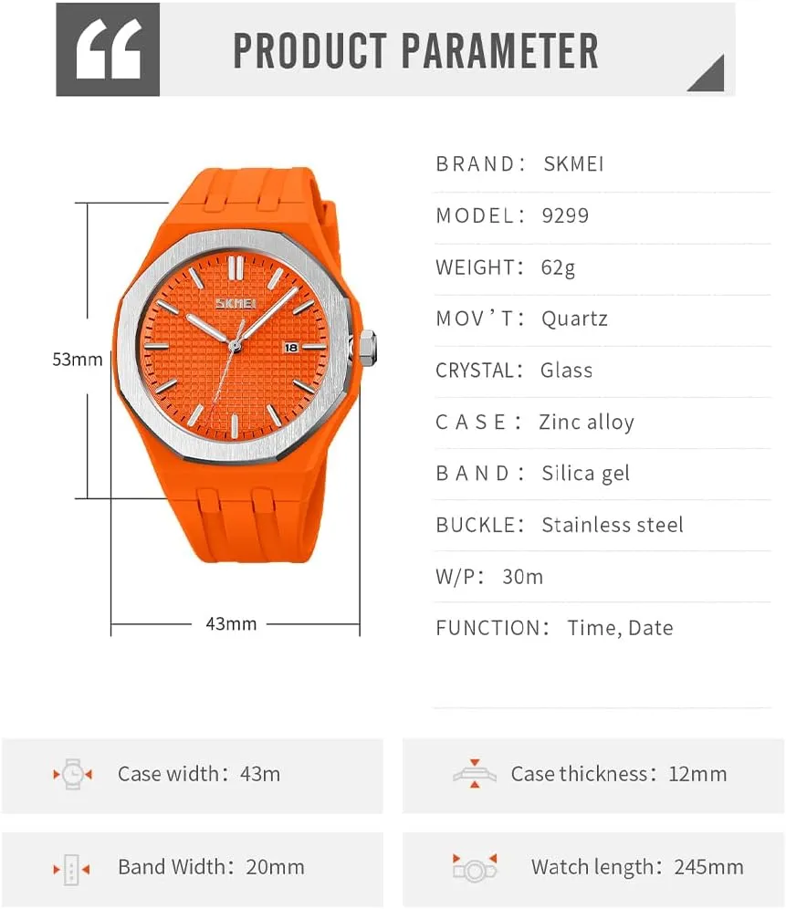 SKMEI Watches for Men Silicone Easy Read Waterproof Sport Casual Fashion Analog Quartz Luminous Fathers Gifts Black Wrist Watch