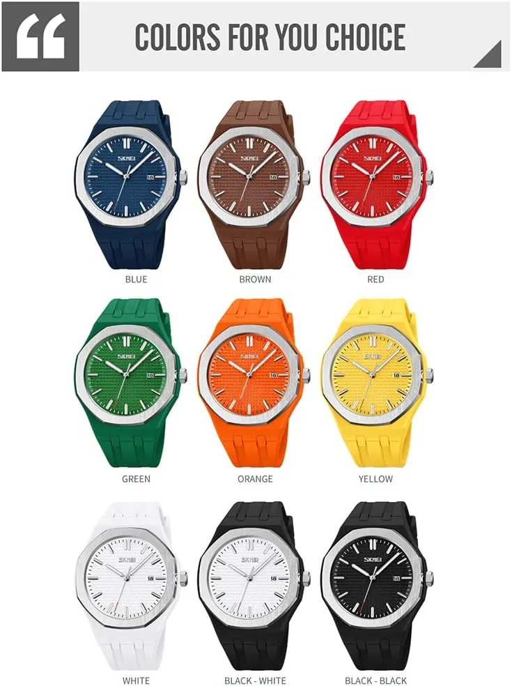 SKMEI Watches for Men Silicone Easy Read Waterproof Sport Casual Fashion Analog Quartz Luminous Fathers Gifts Black Wrist Watch