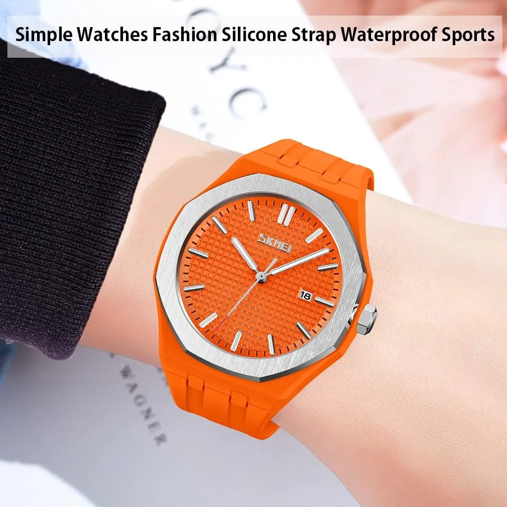 SKMEI Watches for Men Silicone Easy Read Waterproof Sport Casual Fashion Analog Quartz Luminous Fathers Gifts Black Wrist Watch