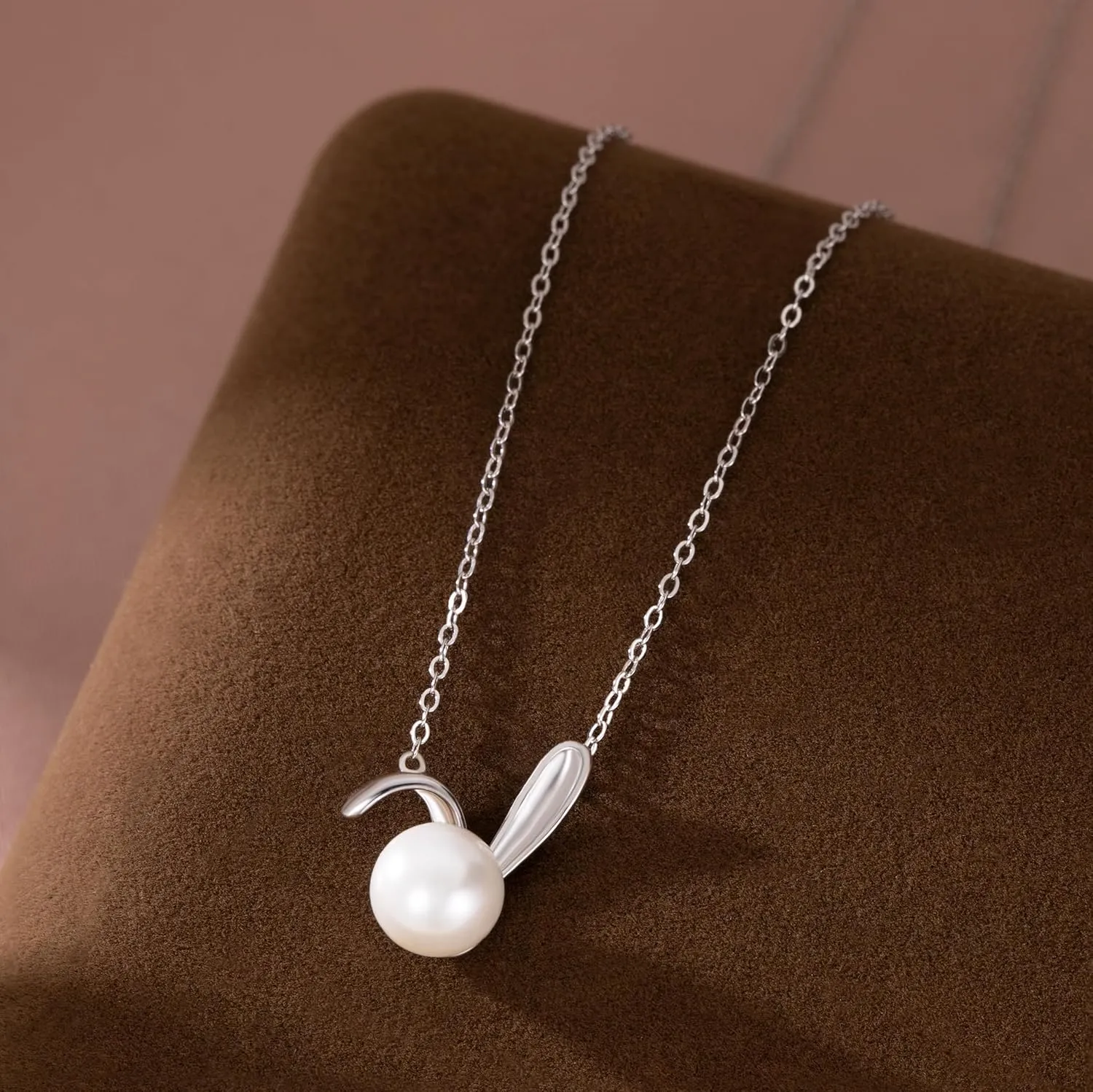 SLUYNZ 925 Sterling Silver Pearl Rabbit Pendant Necklace for Women Teens Easter Rabbit Choker Necklace Chian