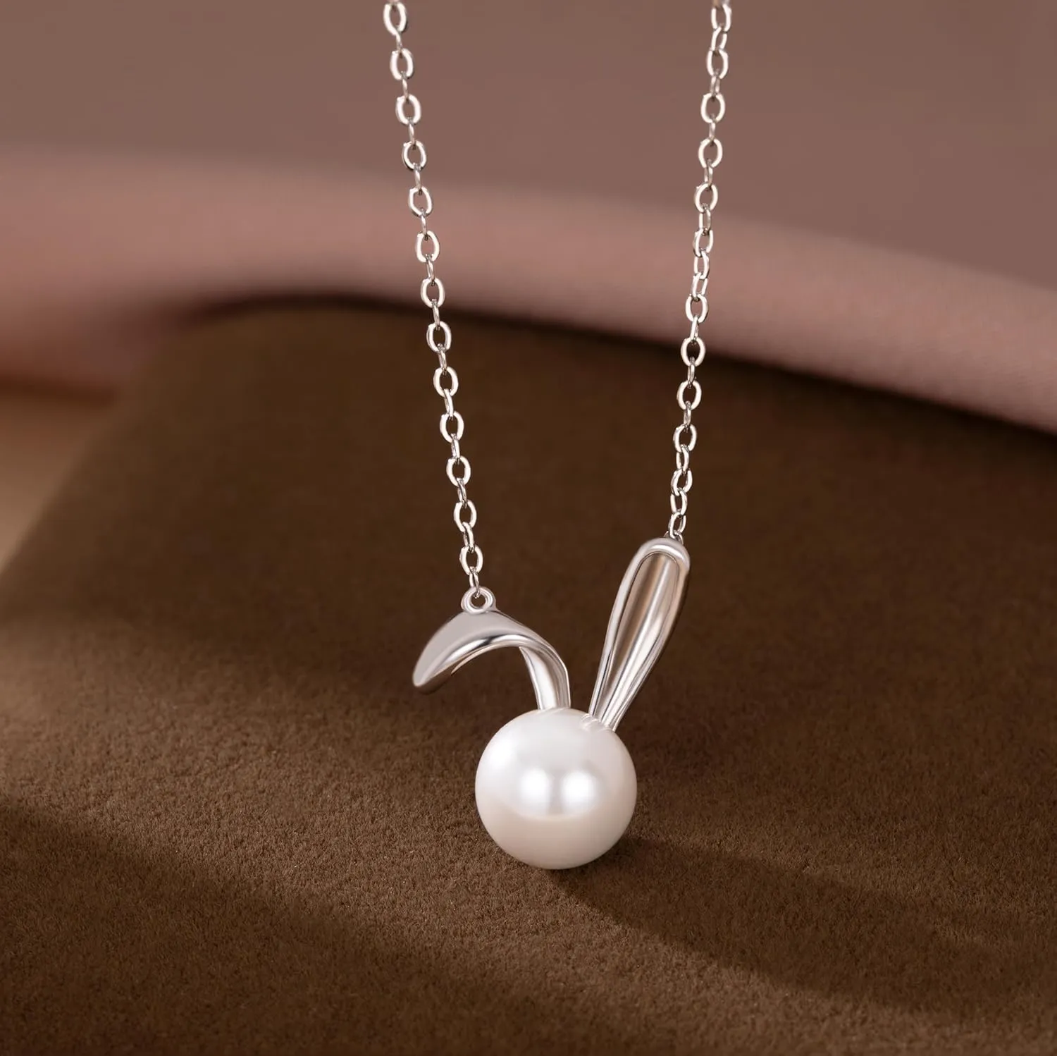 SLUYNZ 925 Sterling Silver Pearl Rabbit Pendant Necklace for Women Teens Easter Rabbit Choker Necklace Chian