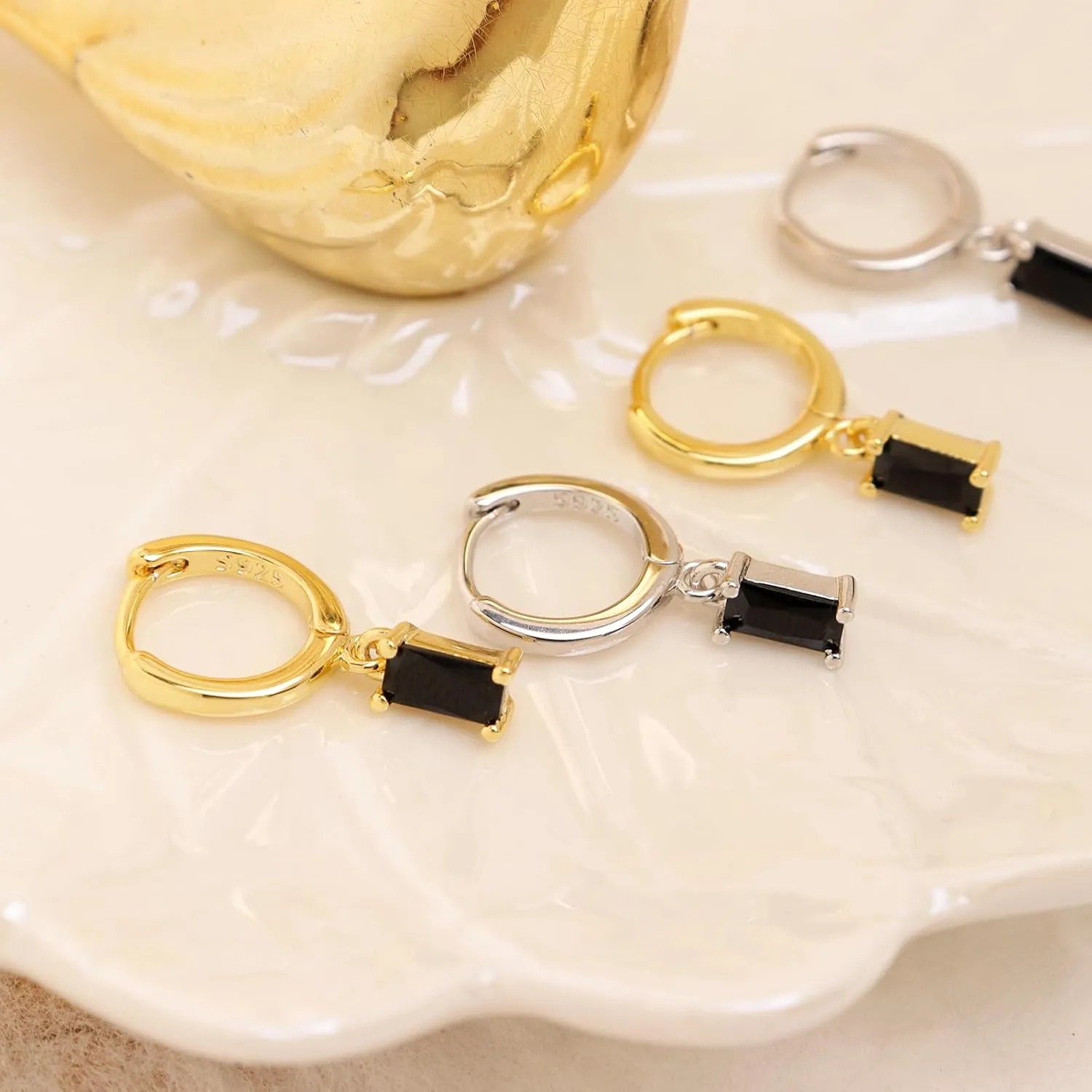 Small Gold Silver Hoop Earrings for Women, Dainty Square Rhinestone Lightweight Rectangle Multicolor Crystal Birthstone Dangling Huggie Earing Prom Jewelry Gift