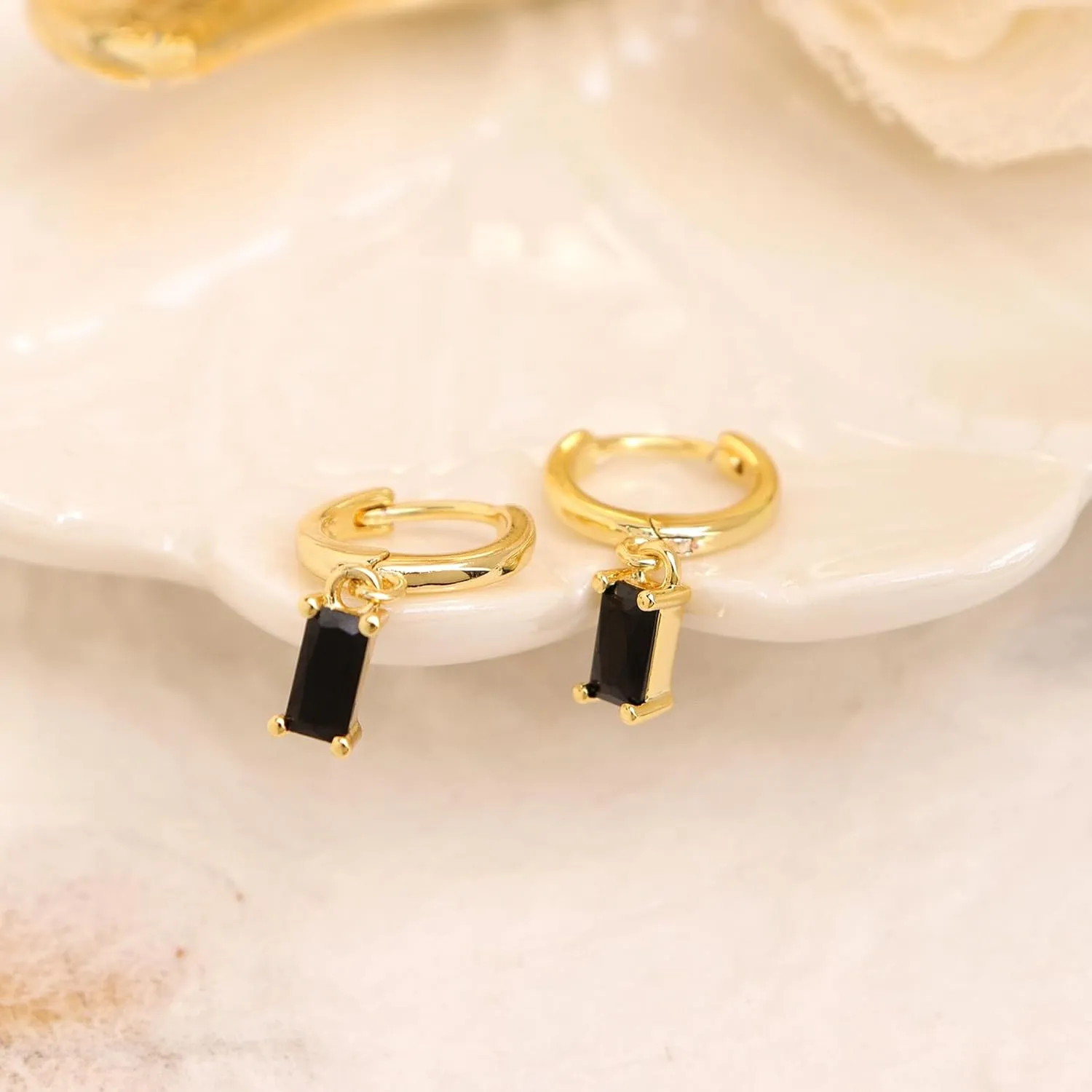 Small Gold Silver Hoop Earrings for Women, Dainty Square Rhinestone Lightweight Rectangle Multicolor Crystal Birthstone Dangling Huggie Earing Prom Jewelry Gift