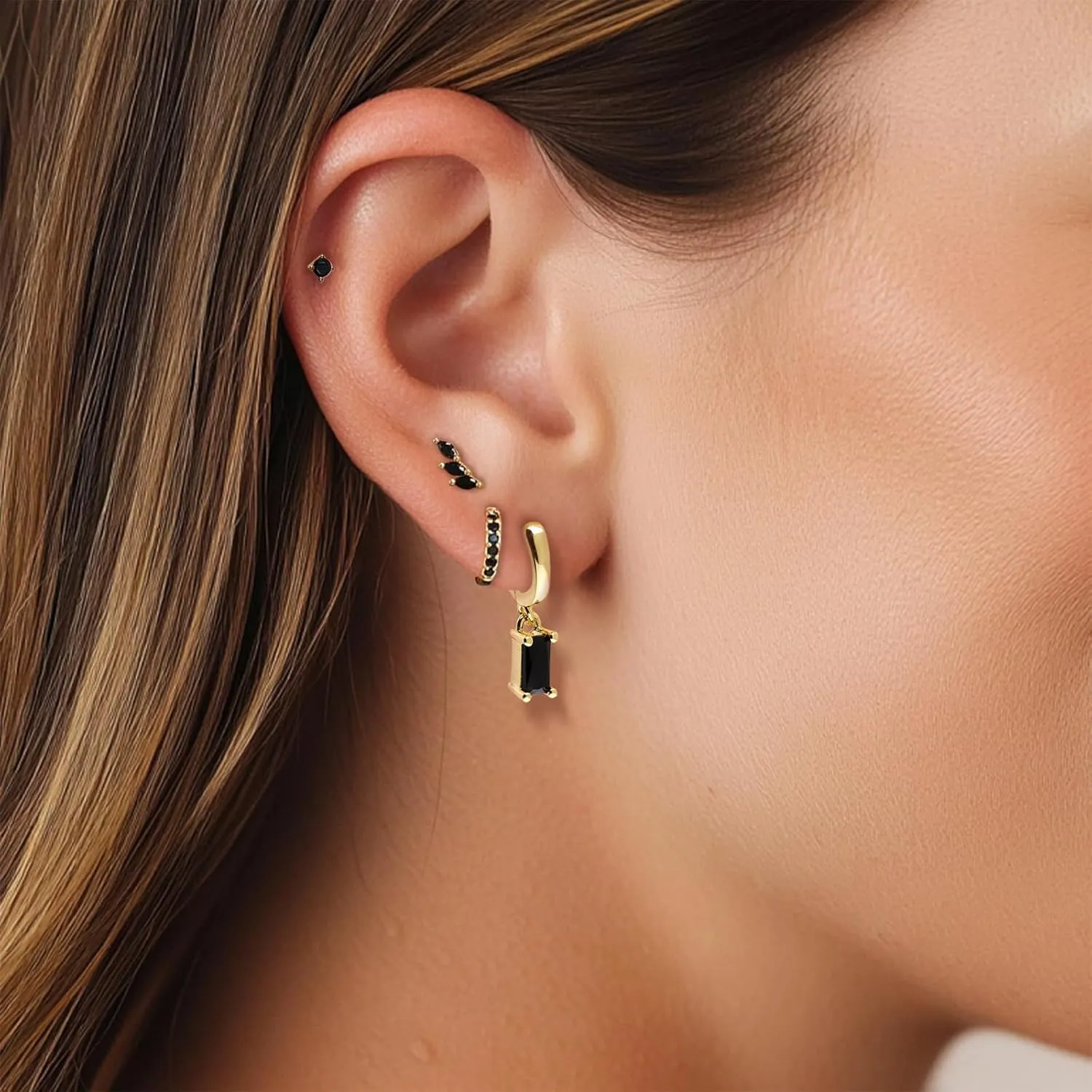 Small Gold Silver Hoop Earrings for Women, Dainty Square Rhinestone Lightweight Rectangle Multicolor Crystal Birthstone Dangling Huggie Earing Prom Jewelry Gift