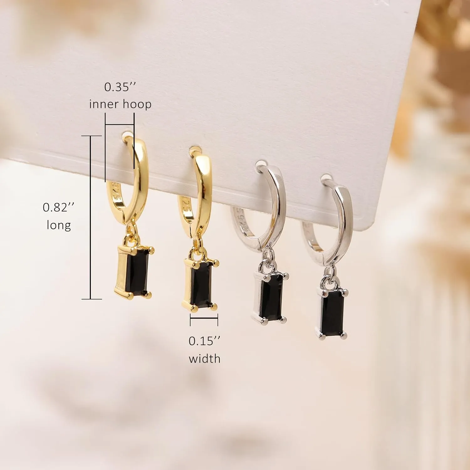 Small Gold Silver Hoop Earrings for Women, Dainty Square Rhinestone Lightweight Rectangle Multicolor Crystal Birthstone Dangling Huggie Earing Prom Jewelry Gift