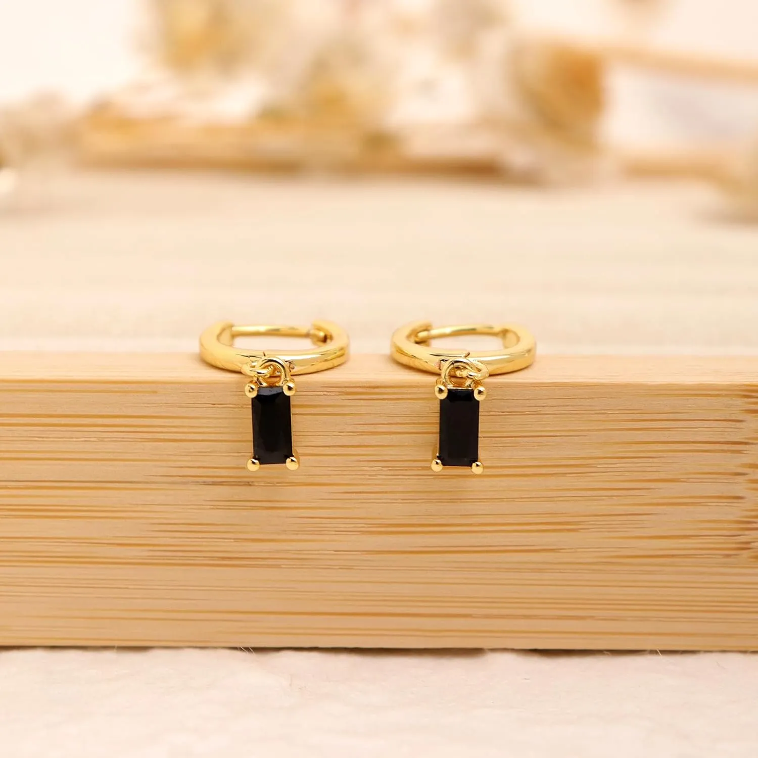Small Gold Silver Hoop Earrings for Women, Dainty Square Rhinestone Lightweight Rectangle Multicolor Crystal Birthstone Dangling Huggie Earing Prom Jewelry Gift