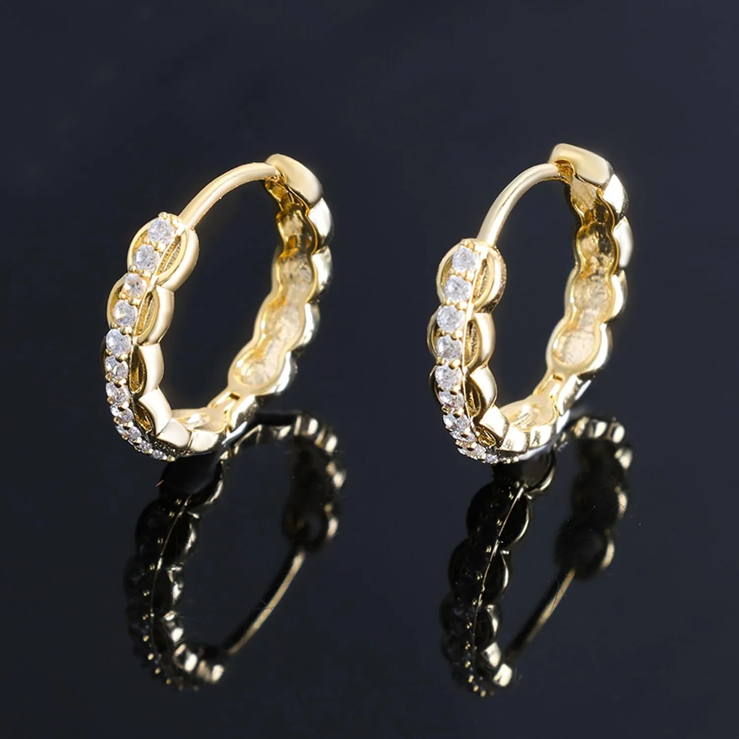 Small Hoop Earrings for Women, 16mm 14k Gold Plated Hoop Earrings with Cubic Zirconia Sterling Silver Post (Silver)