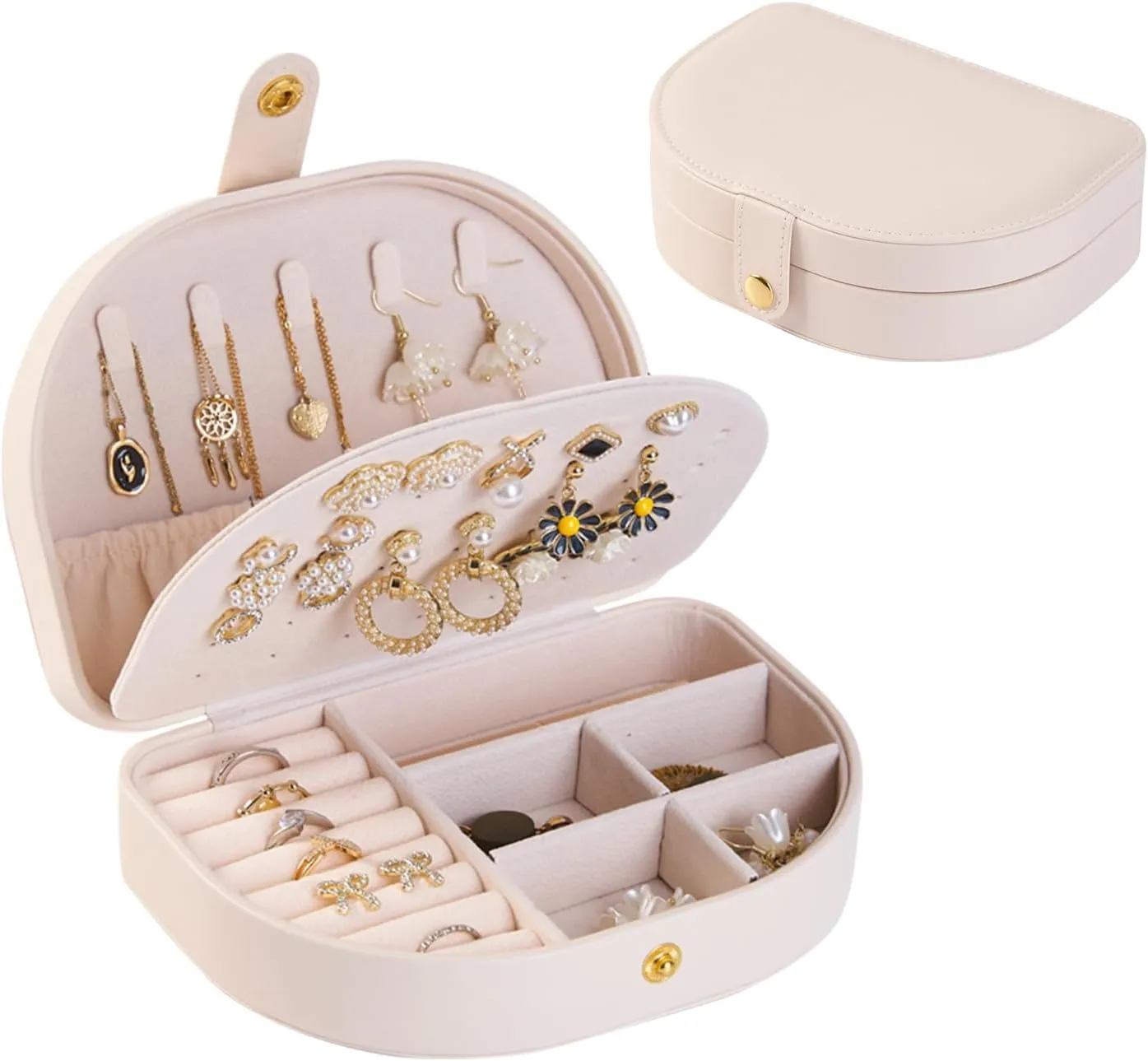 Small Travel Jewelry Box, Leather Waterproof Jewelry Case for Women, Removable Large Capacity Jewelry Organizer, Store Necklaces, Earrings, Rings, Gifts for Women and Girls,2 Layers White